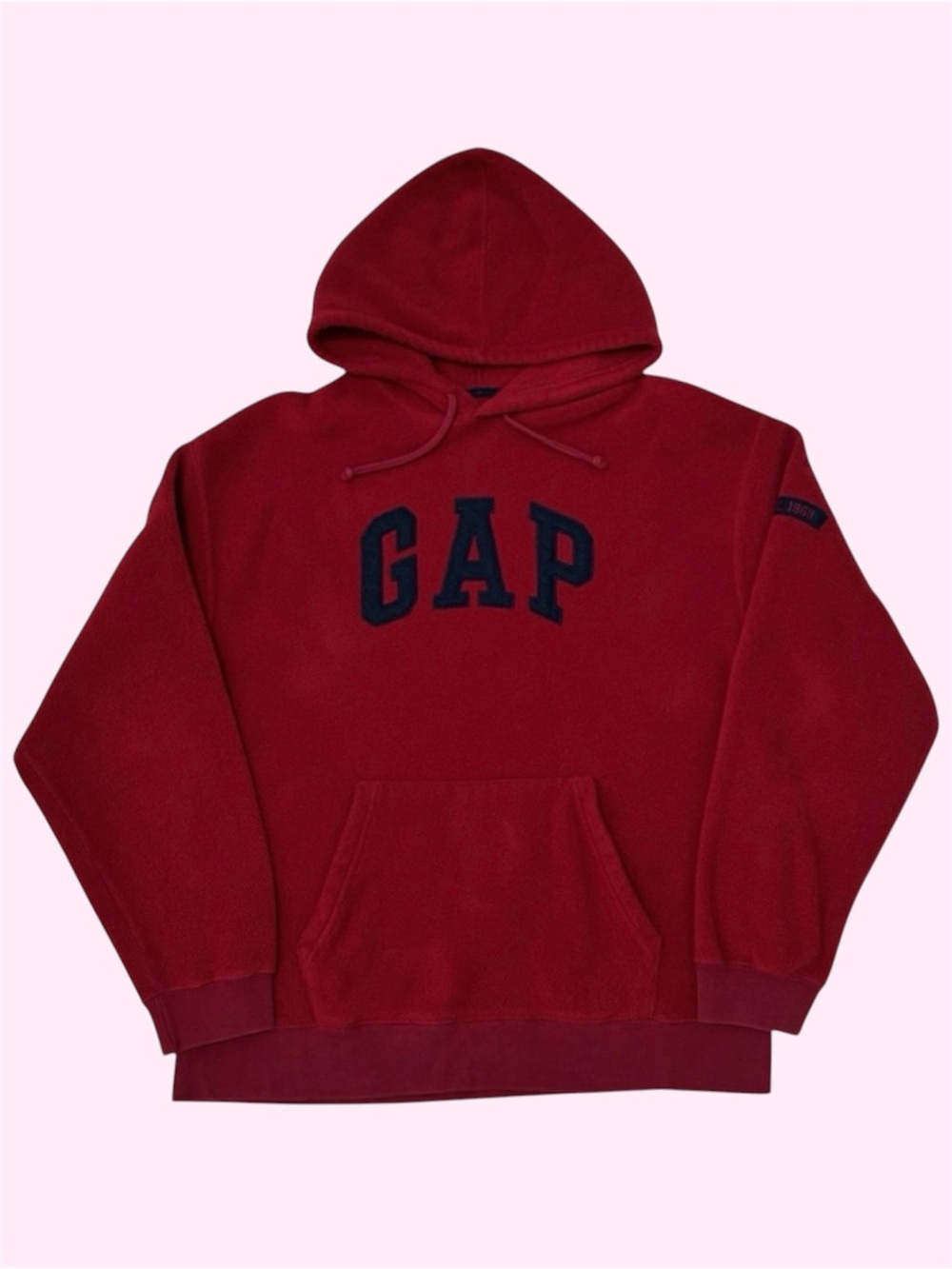 Vintage Y2K GAP Spellout Logo Fleece Hoodie Sweater Pullover Red Large